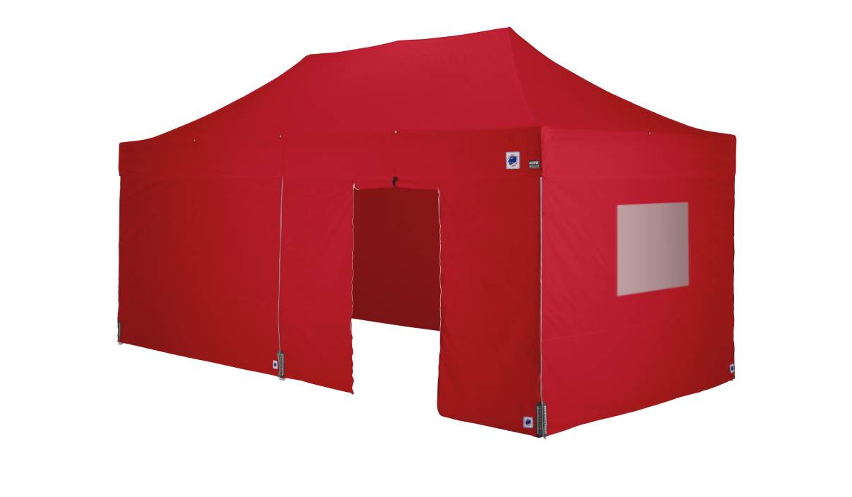医療・防災用テントセット／6m（出入口）スチール(出入口（レッド）)