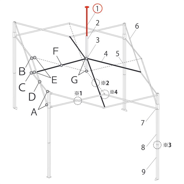 ﾋﾟｰｸﾎﾟｰﾙ上部960mmｷｬｯﾌﾟ付 (DX30~60-17用)
